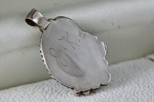 Load image into Gallery viewer, Native American Sterling Silver Leaf Turquoise Hand Made Pendant Signed JK
