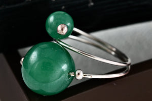 Sterling Silver Green Jade Marble Balls Wire Wrap Ring Size 6