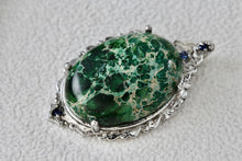 Load image into Gallery viewer, Stainless Steel Large Green Oval Malachite Blue Sapphire Charm Pendant 316L SS STS
