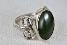 Load image into Gallery viewer, Sterling Silver Large Oval Green Jade Handmade Ring Size 7
