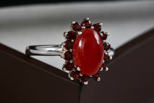 Load image into Gallery viewer, Sterling Silver Oval Red Carnelian &amp; Garnets Gemstone Ring Size 10

