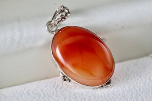 Sterling Silver Handmade Large Oval Amber Pendant