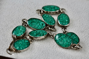 Silver Handmade Chipped Turquoise Acrylic Oval Link 7. 5" Bracelet