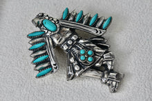 Load image into Gallery viewer, Sancrest Silver Dancing Native American Eagle Indian Warrior Faux Turquoise Bolo Tie
