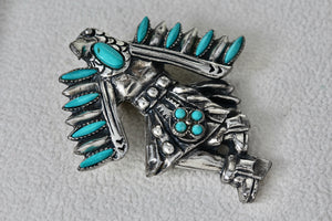 Sancrest Silver Dancing Native American Eagle Indian Warrior Faux Turquoise Bolo Tie