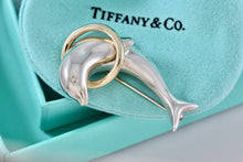 Load image into Gallery viewer, Tiffany &amp; Co. Sterling Silver Dolphin 18Kt. Gold Hoop Ring 43mm Brooch Pin
