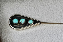 Load image into Gallery viewer, Native American Silver Three Turquoise Bead Handmade Hair Pin Brooch
