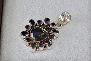 Sterling Silver Purple Gemstone Heavy Medallion Handmade Pendant