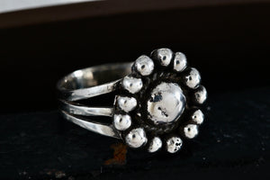 Sterling Silver Handmade Flower Bead Ring Size 5.5