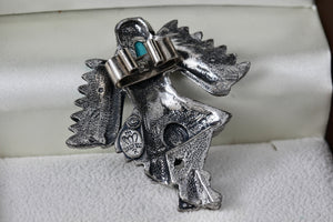 Sancrest Silver Dancing Native American Eagle Indian Warrior Faux Turquoise Bolo Tie