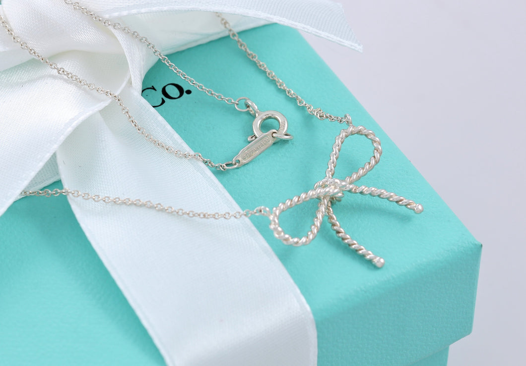Tiffany & Co. Silver Twist Ribbon Bow Necklace