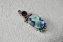 Load image into Gallery viewer, Sterling Silver Purple Amethyst Hinge Large Oval Abalone Shell Handmade Pendant
