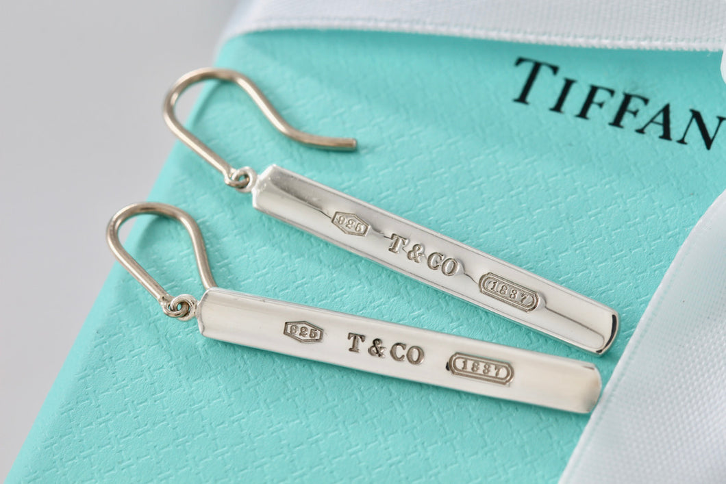 Tiffany & Co. 1837 Silver Dangle Bar Hook Earrings