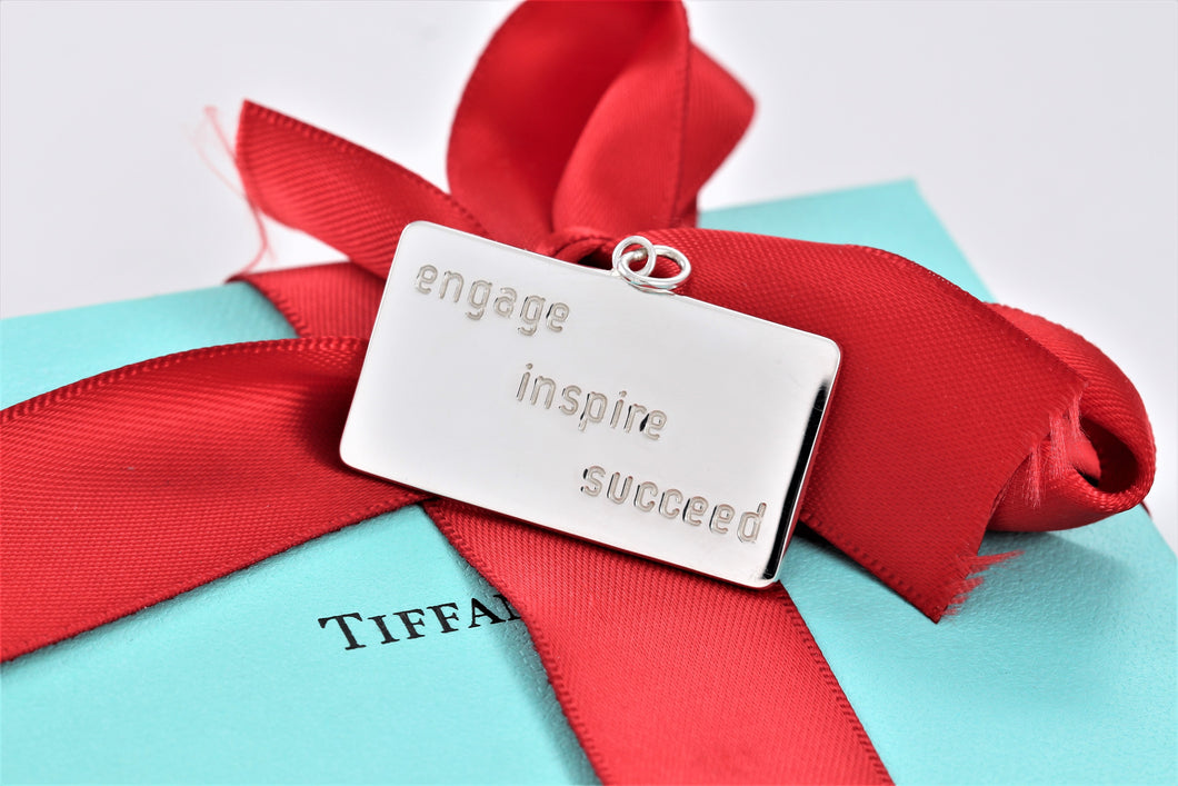 Tiffany & Co. Silver ENGAGE, INSPIRE, SUCCEED Rectangle Charm Pendant