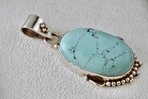 Sterling Silver Large Handmade Oval Turquoise Pendant