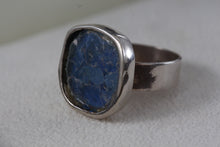 Load image into Gallery viewer, Sterling Silver Handmade Square Cracked Blue Glass Ring Size 7 Signed SR
