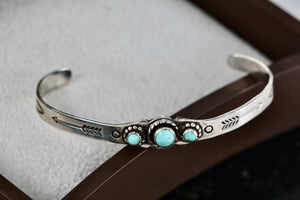 Bell Trading Post Native American Silver Turquoise Bead "Child Size" Cuff Bracelet