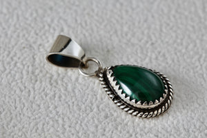 Sterling Silver Small Teardrop Malachite Handmade Pendant