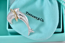 Load image into Gallery viewer, Tiffany &amp; Co. Sterling Silver Dolphin 18Kt. Gold Hoop Ring 43mm Brooch Pin
