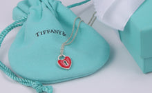 Load image into Gallery viewer, Tiffany &amp; Co. Silver Red Enamel Keyhole Mini Heart Charm Necklace
