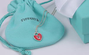Tiffany & Co. Silver Red Enamel Keyhole Mini Heart Charm Necklace