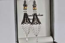 Load image into Gallery viewer, Sevan Bicakci 18Kt. Oxidized Gold Platinum Diamond Pearl Chandelier Drop Great Gatsby Earrings
