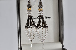 Sevan Bicakci 18Kt. Oxidized Gold Platinum Diamond Pearl Chandelier Drop Great Gatsby Earrings