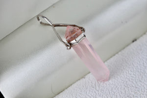 Sterling Silver Pink Rose Quartz Crystal Pendant