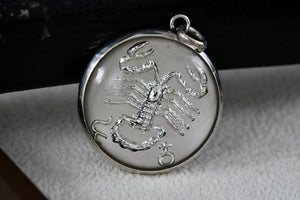 Sterling Silver Scorpion Scorpio Zodiac Acrylic Round Circle Charm Pendant