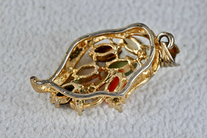 Gold Tone Multi-Gemstone Leaf Charm Pendant