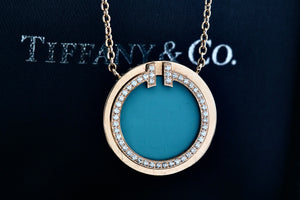 Tiffany & Co. Rose Gold Diamond Tiffany T Turquoise Pendant 16" Necklace