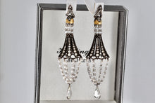 Load image into Gallery viewer, Sevan Bicakci 18Kt. Oxidized Gold Platinum Diamond Pearl Chandelier Drop Great Gatsby Earrings
