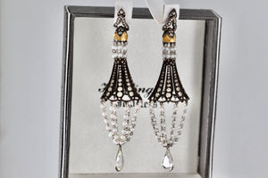 Sevan Bicakci 18Kt. Oxidized Gold Platinum Diamond Pearl Chandelier Drop Great Gatsby Earrings