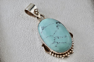 Sterling Silver Large Handmade Oval Turquoise Pendant