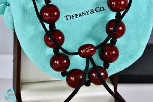 Tiffany & Co. Elsa Peretti Large Red Lacquer Beaded Silk Cord Necklace