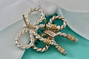 Tiffany & Co. 18K Gold & Silver Twist Rope Coil Ribbon Bow Earrings Vintage