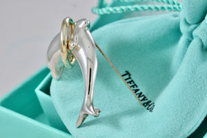 Tiffany & Co. Sterling Silver Dolphin 18Kt. Gold Hoop Ring 43mm Brooch Pin