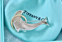 Load image into Gallery viewer, Tiffany &amp; Co. Sterling Silver Dolphin 18Kt. Gold Hoop Ring 43mm Brooch Pin
