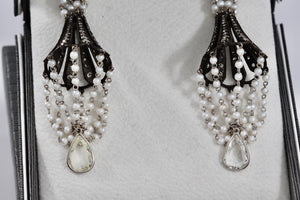 Sevan Bicakci 18Kt. Oxidized Gold Platinum Diamond Pearl Chandelier Drop Great Gatsby Earrings