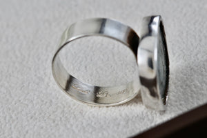 Sterling Silver Handmade Square Cracked Blue Glass Ring Size 7 Signed SR