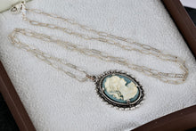 Load image into Gallery viewer, Sterling Silver Victorian Blue White Cameo Pendant 20&quot; Necklace
