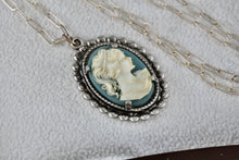 Load image into Gallery viewer, Sterling Silver Victorian Blue White Cameo Pendant 20&quot; Necklace
