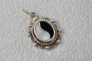 Sterling Silver Black & White Enamel Yin & Yang Charm Pendant Signed FAS