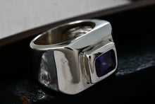 Load image into Gallery viewer, Sterling Silver Rectangle Purple Amethyst Square Dome Ring Size 6.5 Signed
