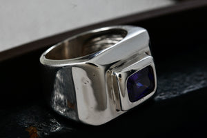 Sterling Silver Rectangle Purple Amethyst Square Dome Ring Size 6.5 Signed