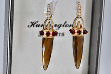 Load image into Gallery viewer, Stephen Webster 18Kt. Gold Smokey Topaz &amp; Garnet &quot;Russian Roulette&quot; Bullet Drop Earrings
