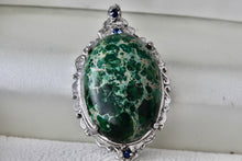 Load image into Gallery viewer, Stainless Steel Large Green Oval Malachite Blue Sapphire Charm Pendant 316L SS STS
