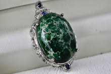 Load image into Gallery viewer, Stainless Steel Large Green Oval Malachite Blue Sapphire Charm Pendant 316L SS STS
