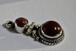 Sterling Silver Red Jasper Pink Rhodonite Double Bead Hinge Hand Made Pendant