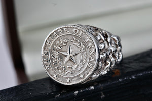 Sterling Silver State of Texas Heavy Duty Wide Band Ring Size 11.5